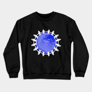 Blue Globe Surrounded by Little Cute Robots Crewneck Sweatshirt